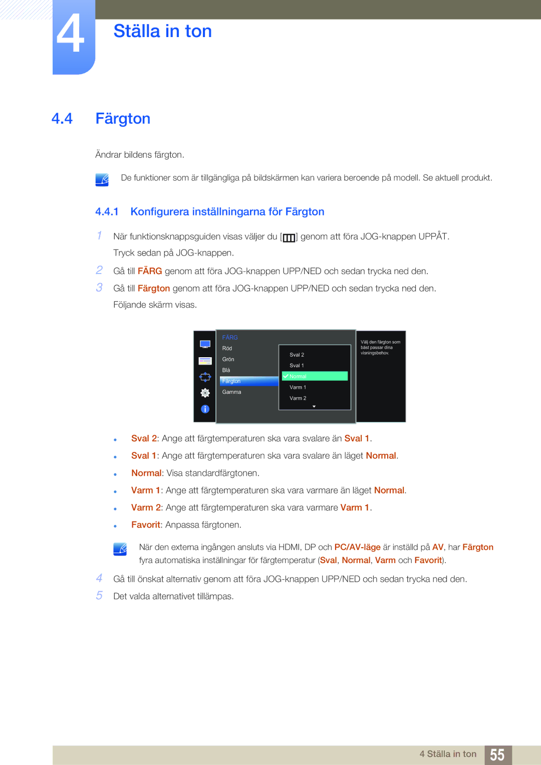 Samsung LS27D590CS/EN manual Konfigurera inställningarna för Färgton 