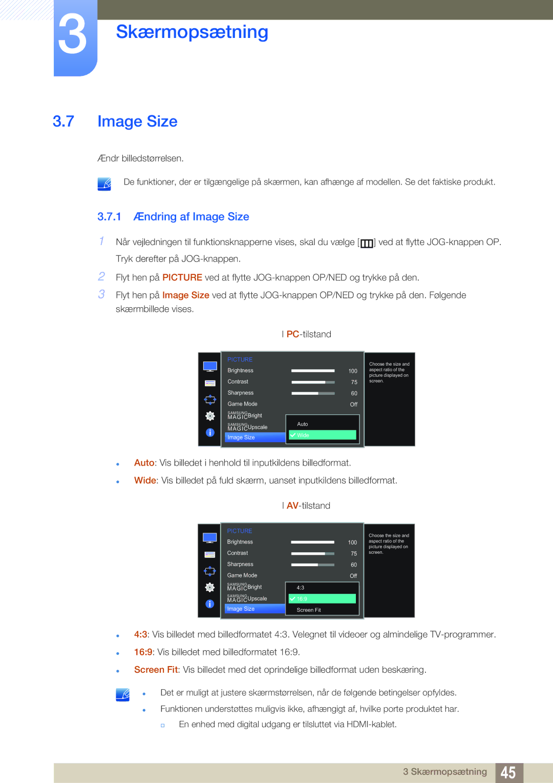 Samsung LS27D590CS/EN manual 1 Ændring af Image Size 