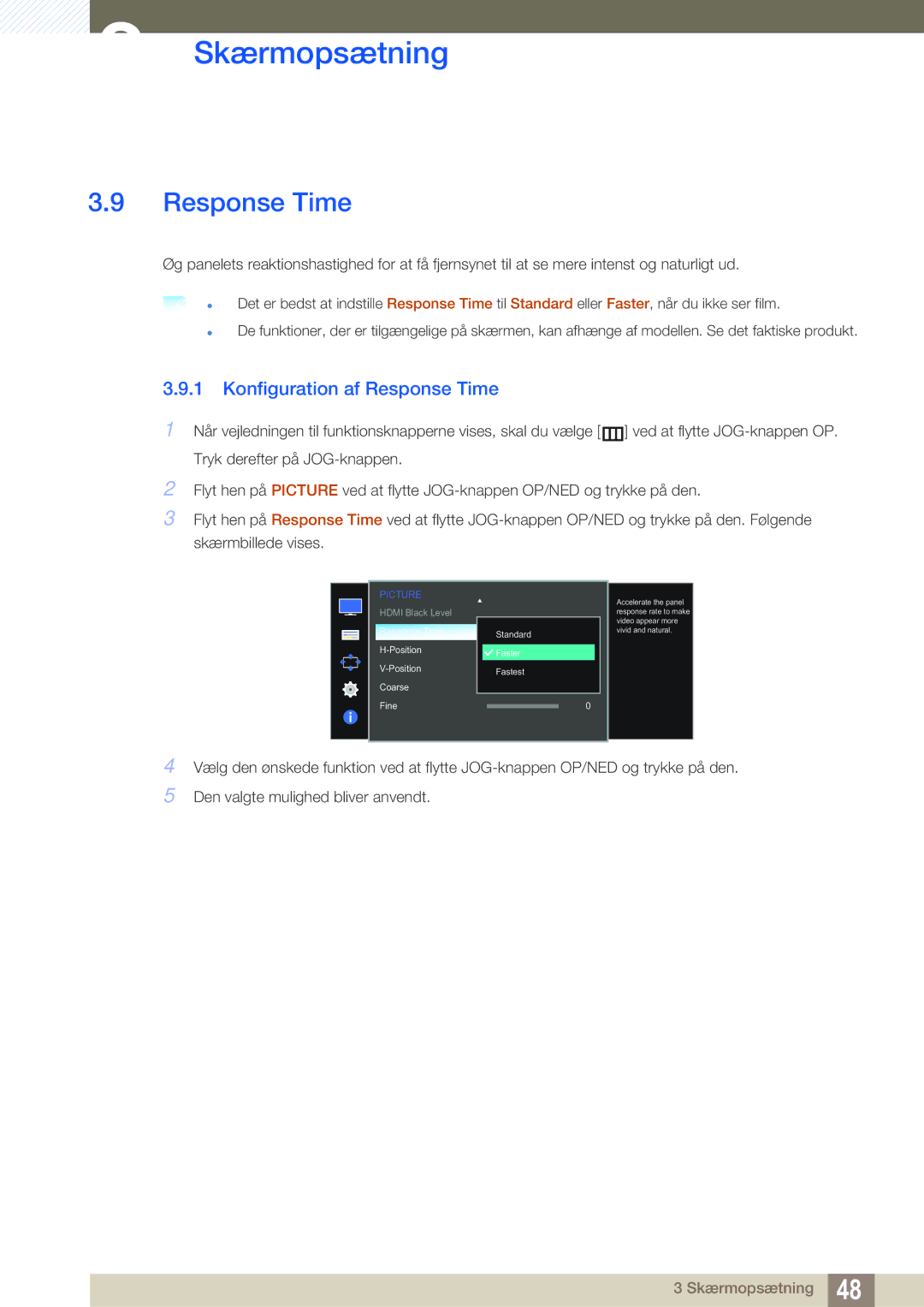 Samsung LS27D590CS/EN manual Konfiguration af Response Time 