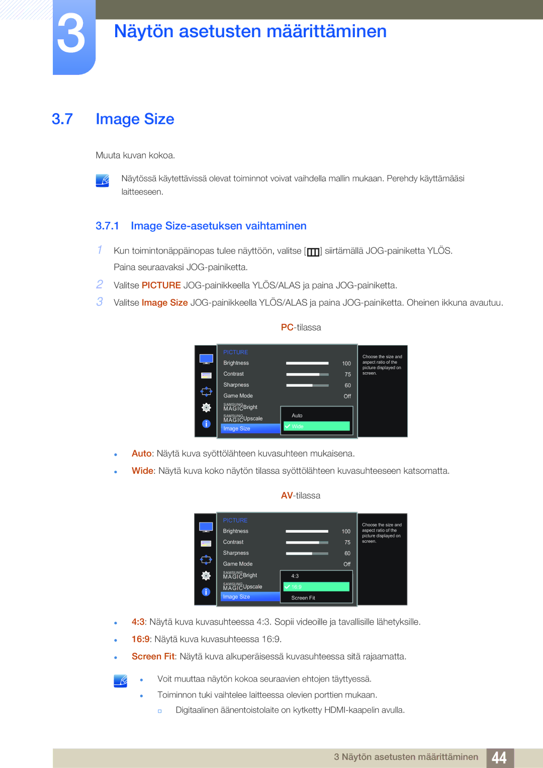 Samsung LS27D590CS/EN manual Image Size-asetuksen vaihtaminen 