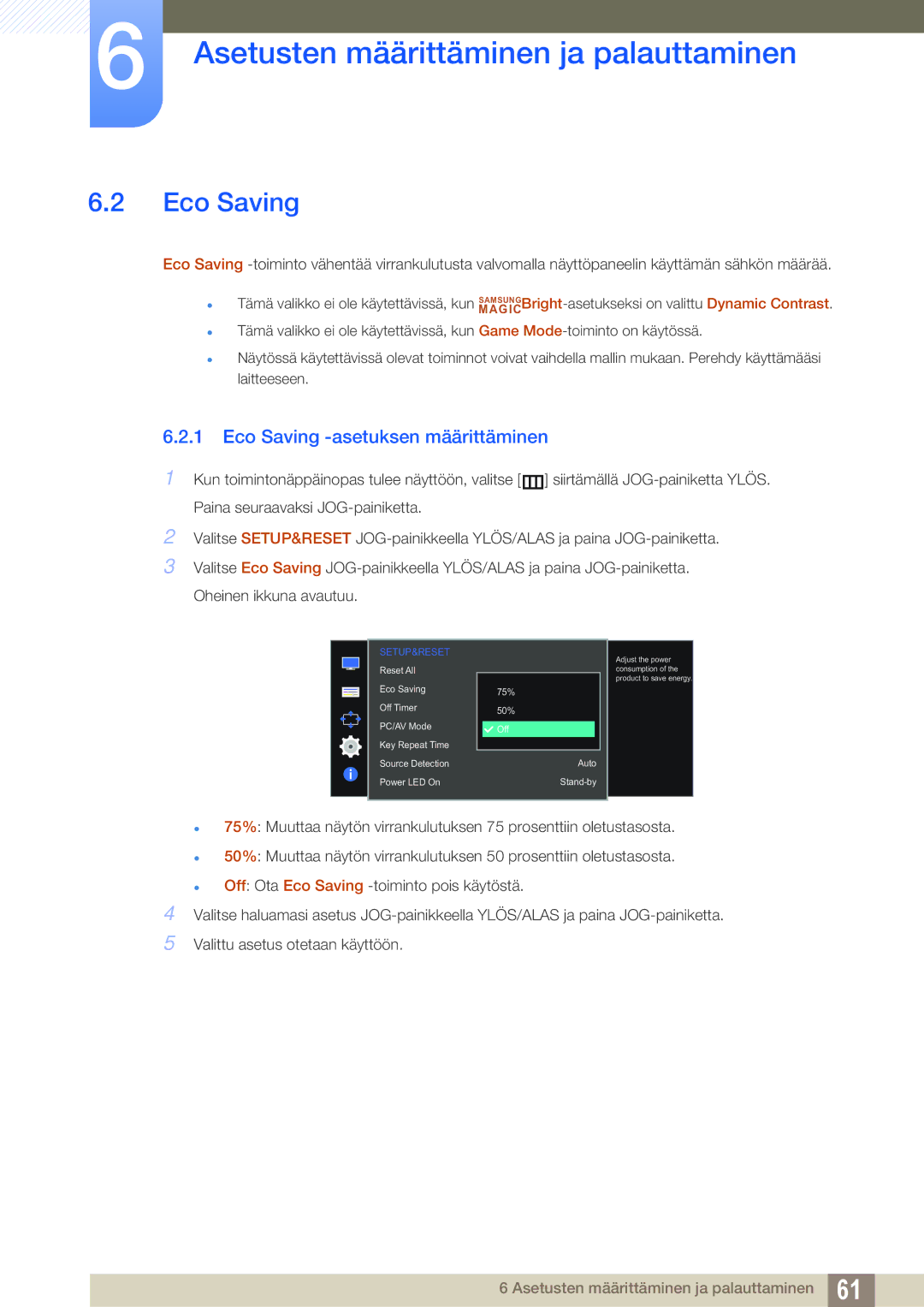 Samsung LS27D590CS/EN manual Eco Saving -asetuksen määrittäminen 