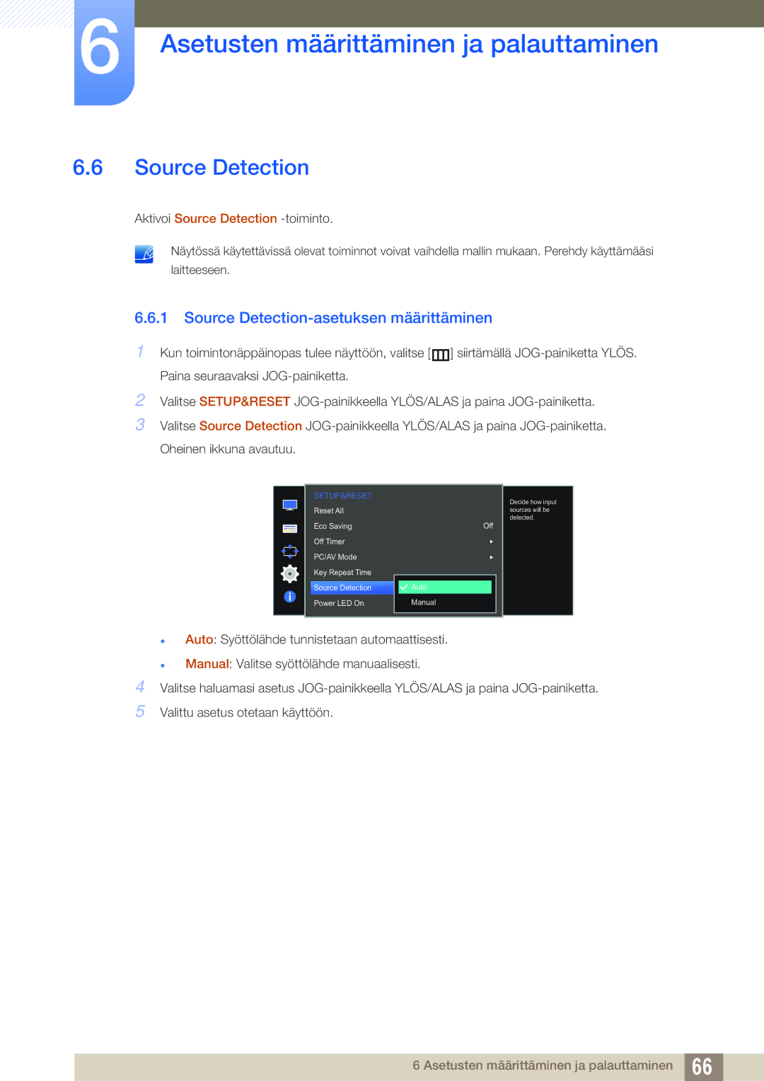 Samsung LS27D590CS/EN manual Source Detection-asetuksen määrittäminen 