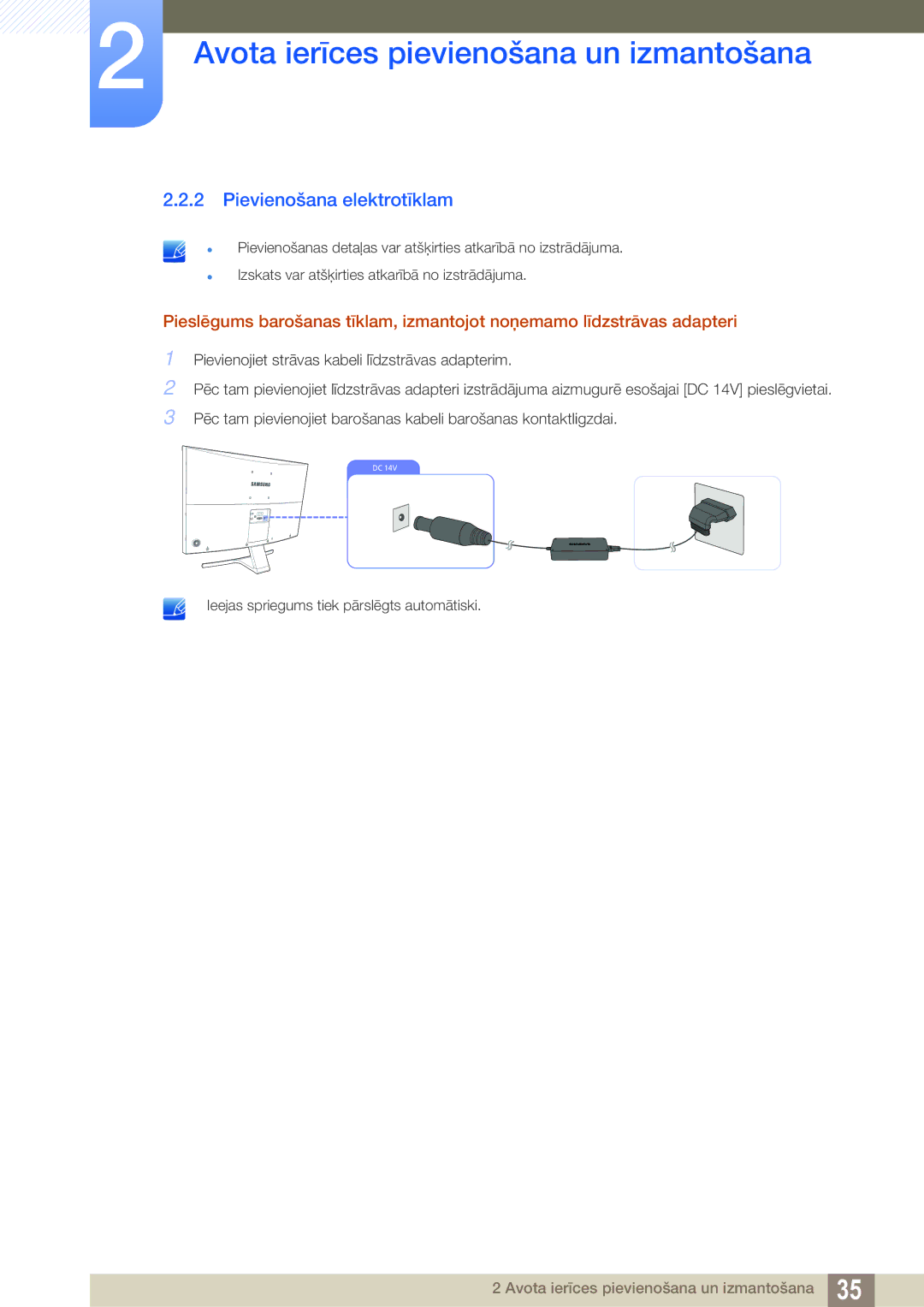 Samsung LS27D590CS/EN manual Pievienošana elektrotīklam 