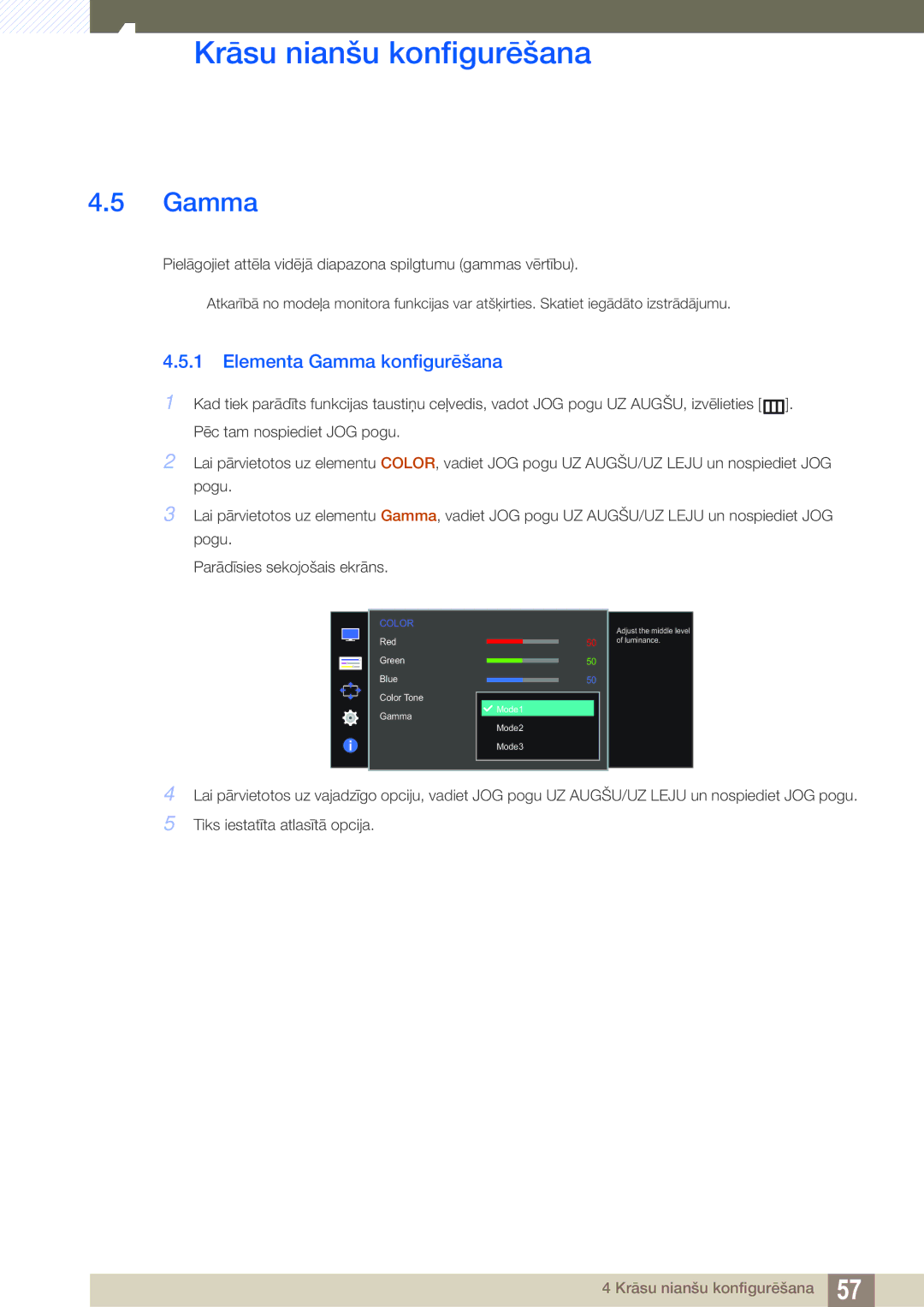 Samsung LS27D590CS/EN manual Elementa Gamma konfigurēšana 