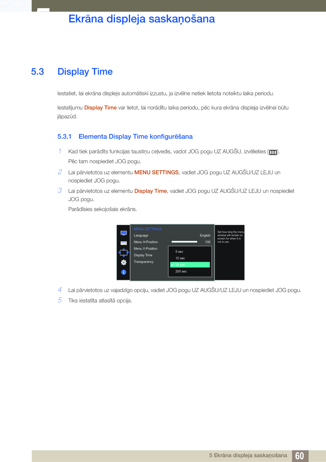 Samsung LS27D590CS/EN manual Elementa Display Time konfigurēšana 