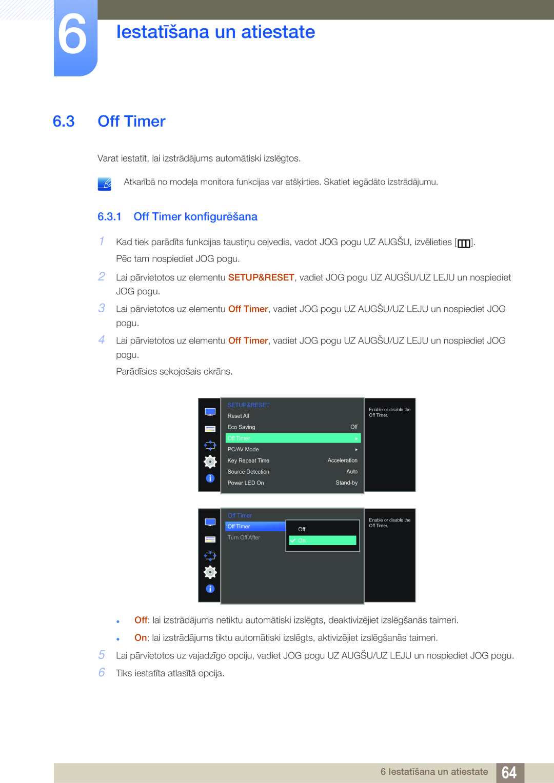 Samsung LS27D590CS/EN manual Off Timer konfigurēšana 