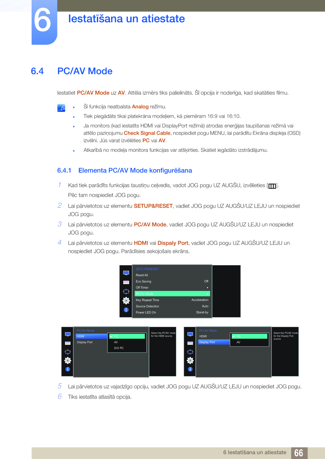 Samsung LS27D590CS/EN manual Elementa PC/AV Mode konfigurēšana 