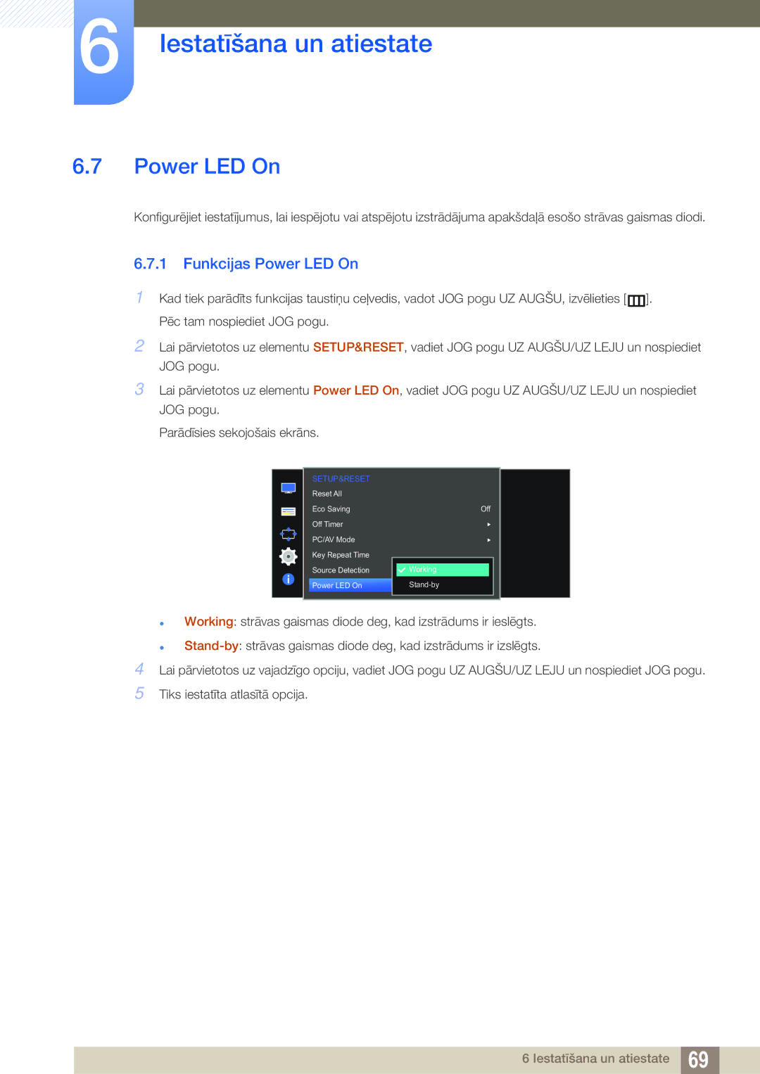 Samsung LS27D590CS/EN manual Funkcijas Power LED On 