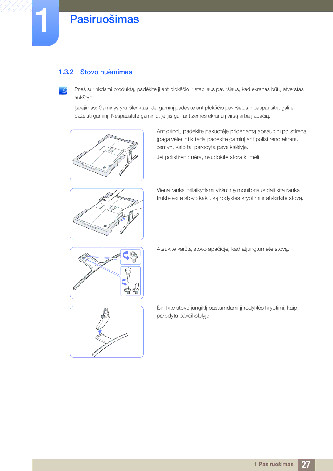 Samsung LS27D590CS/EN manual Stovo nuėmimas 