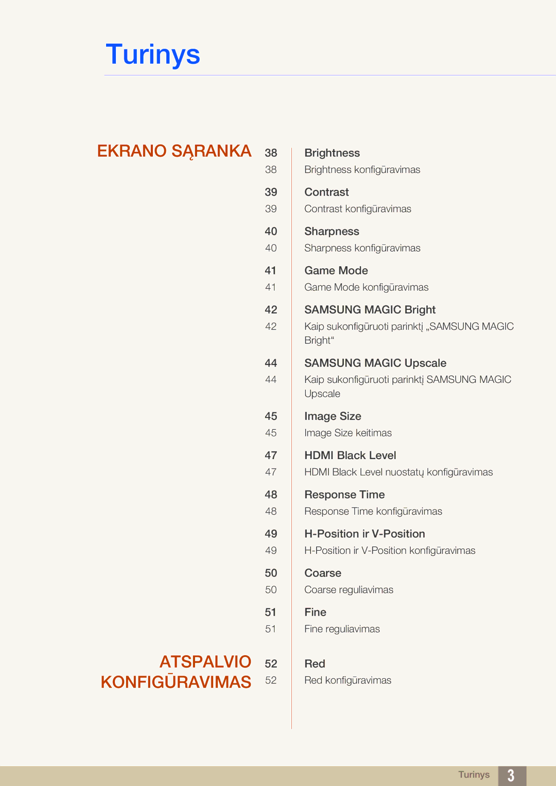 Samsung LS27D590CS/EN manual Ekrano Sąranka Atspalvio Konfigūravimas 