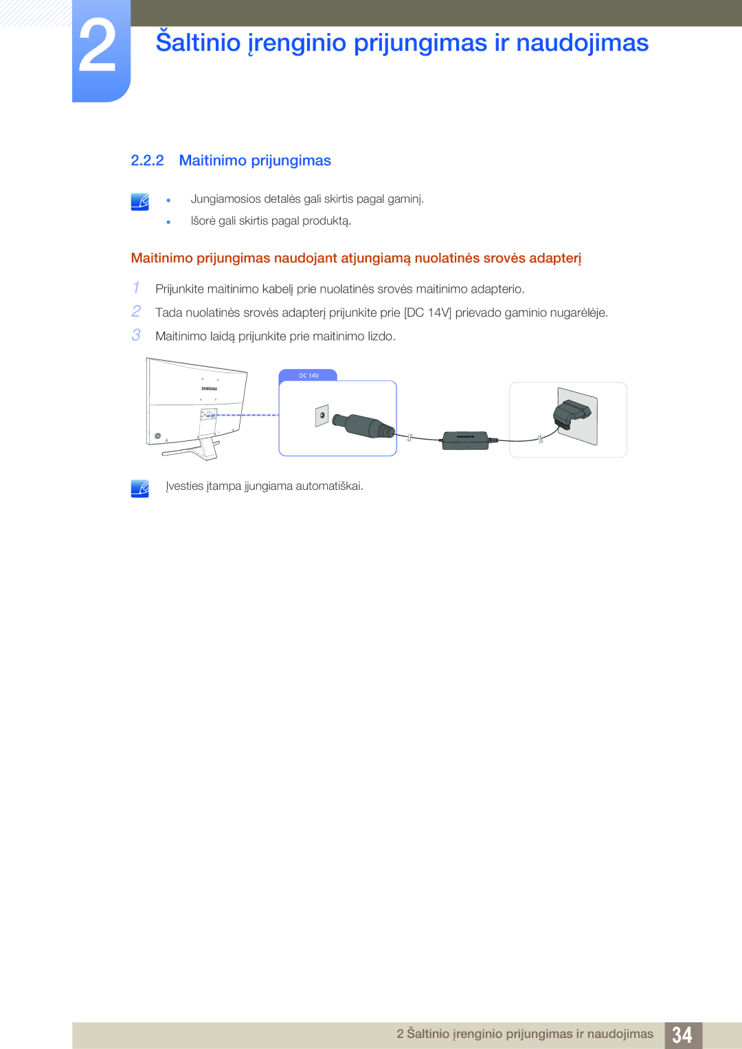 Samsung LS27D590CS/EN manual Maitinimo prijungimas 