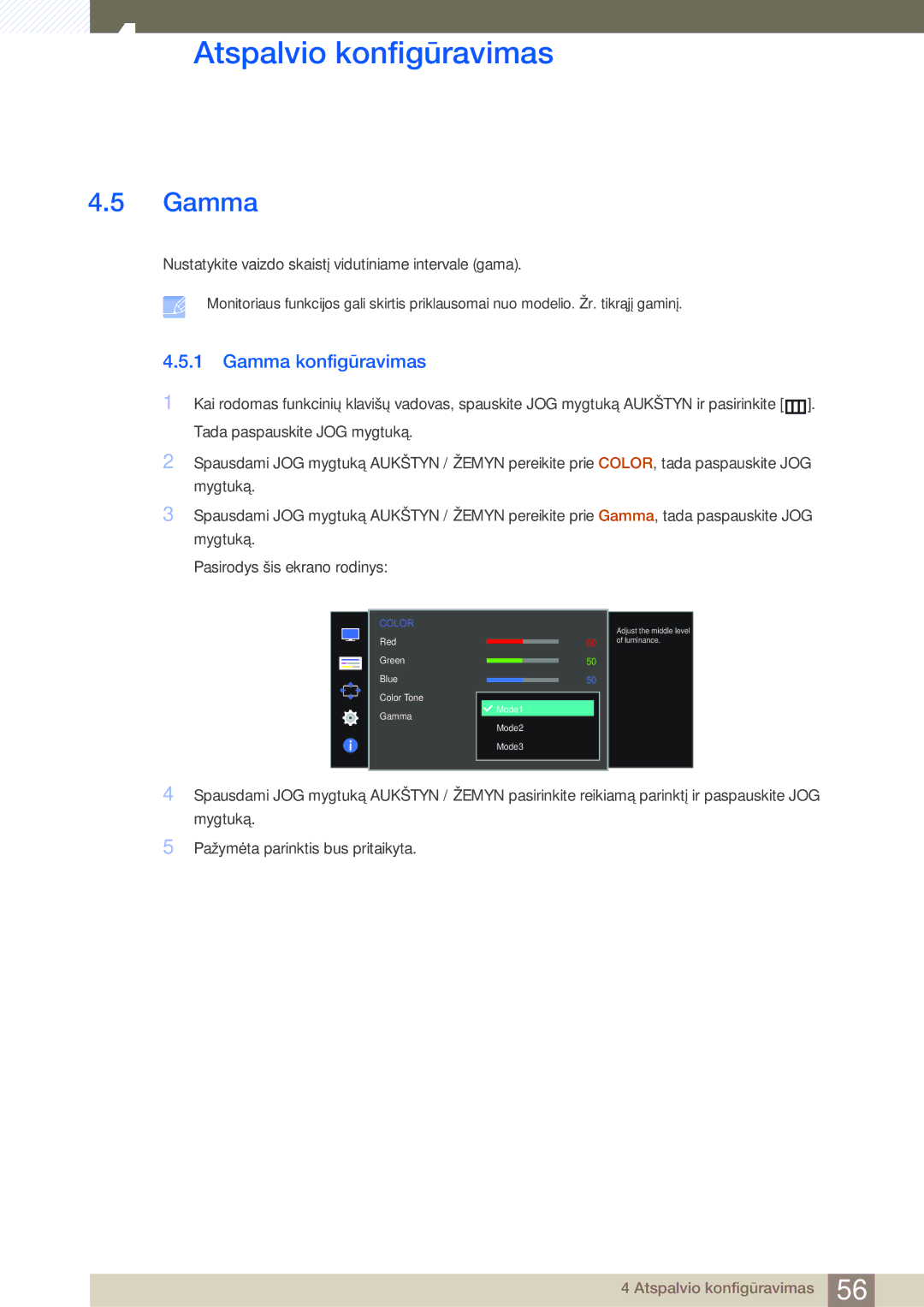 Samsung LS27D590CS/EN manual Gamma konfigūravimas 