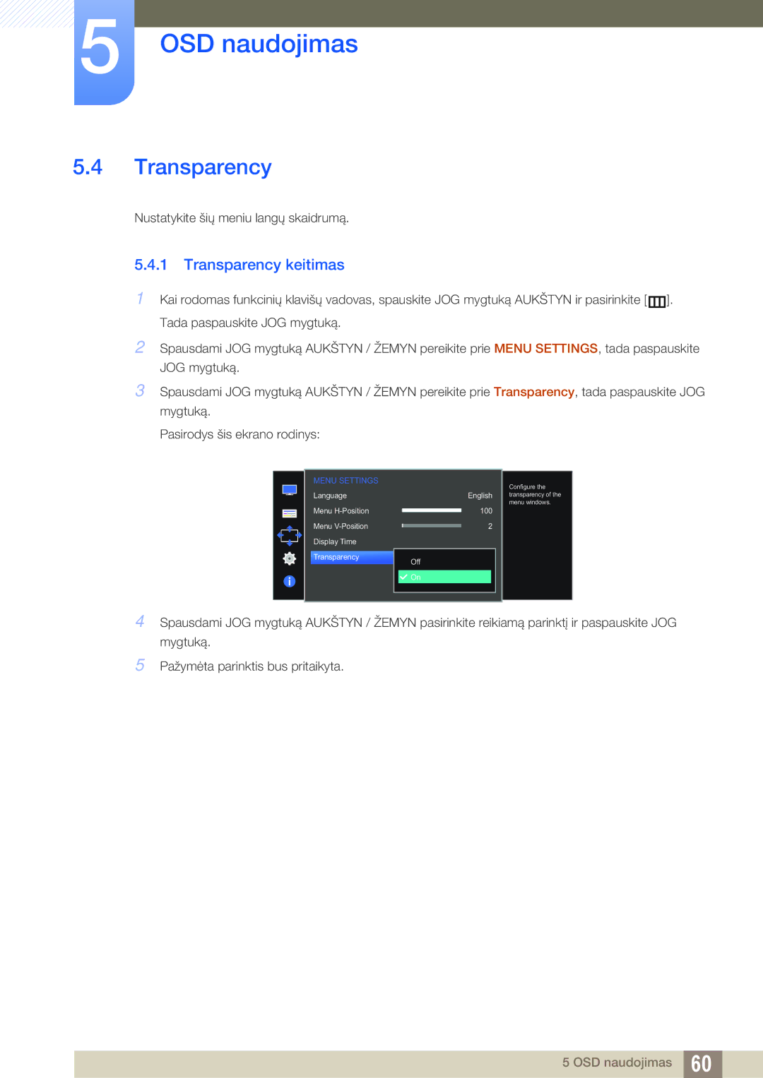 Samsung LS27D590CS/EN manual Transparency keitimas 