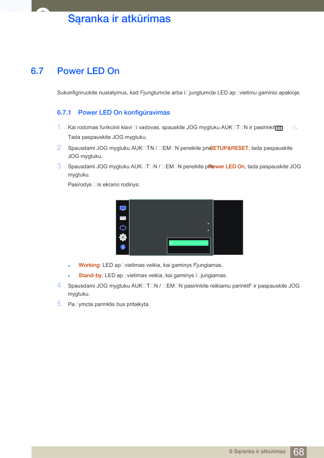 Samsung LS27D590CS/EN manual Power LED On konfigūravimas 