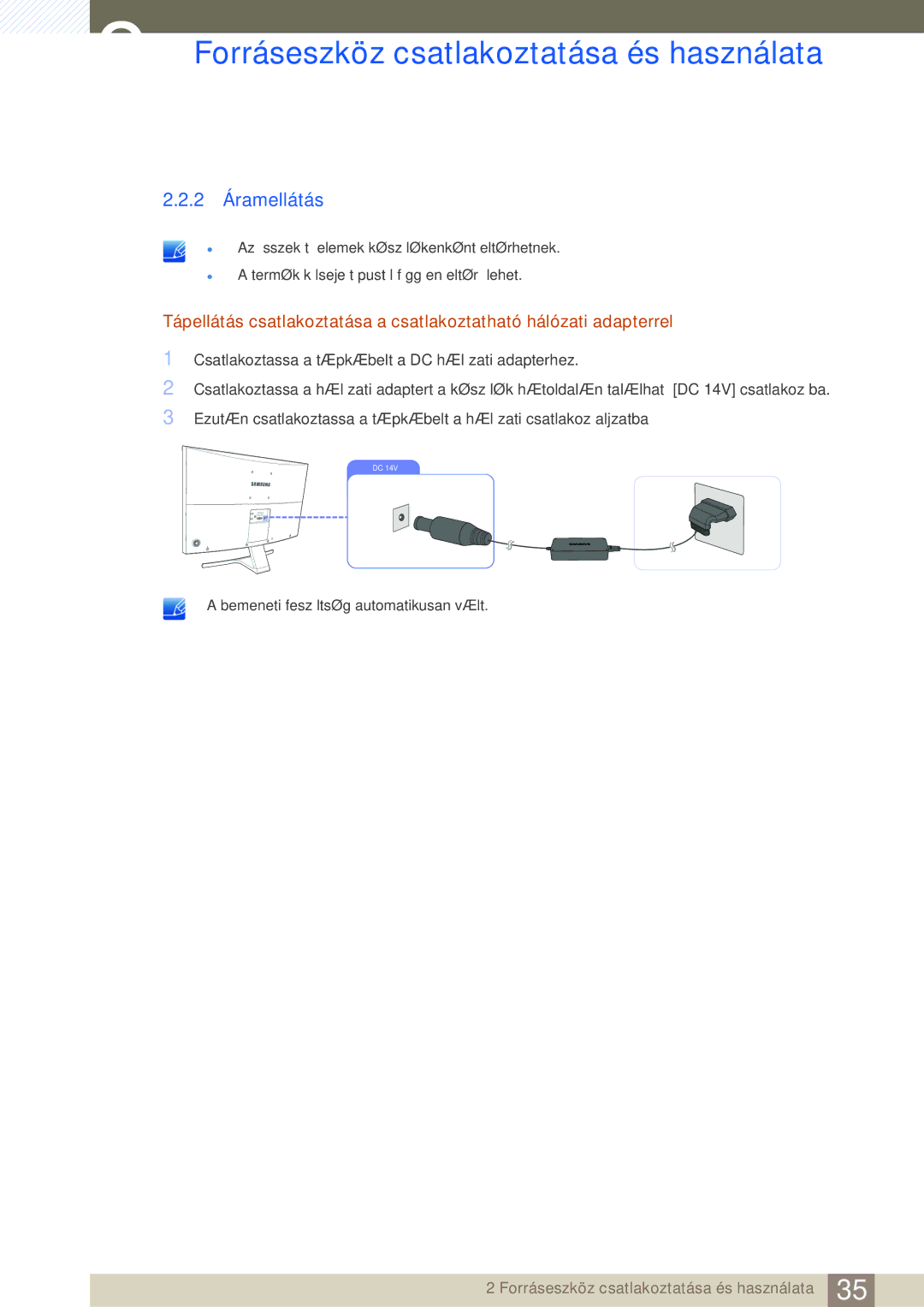 Samsung LS27D590CS/EN manual 2 Áramellátás 