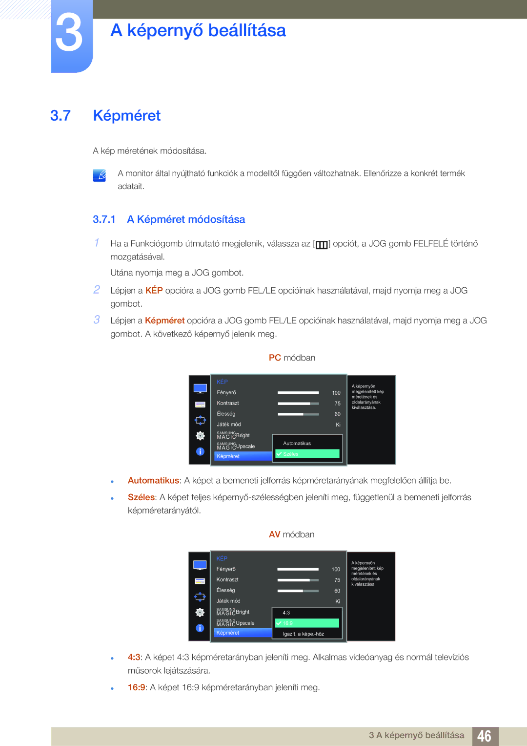 Samsung LS27D590CS/EN manual 1 a Képméret módosítása 