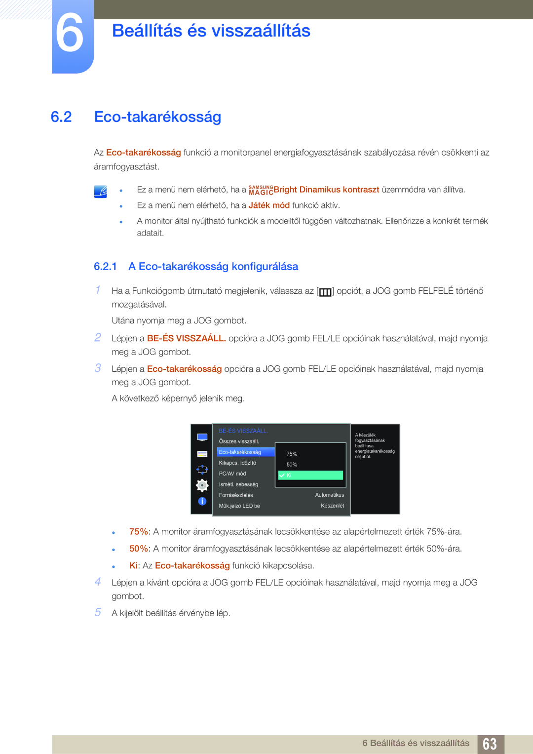 Samsung LS27D590CS/EN manual Eco-takarékosság konfigurálása 