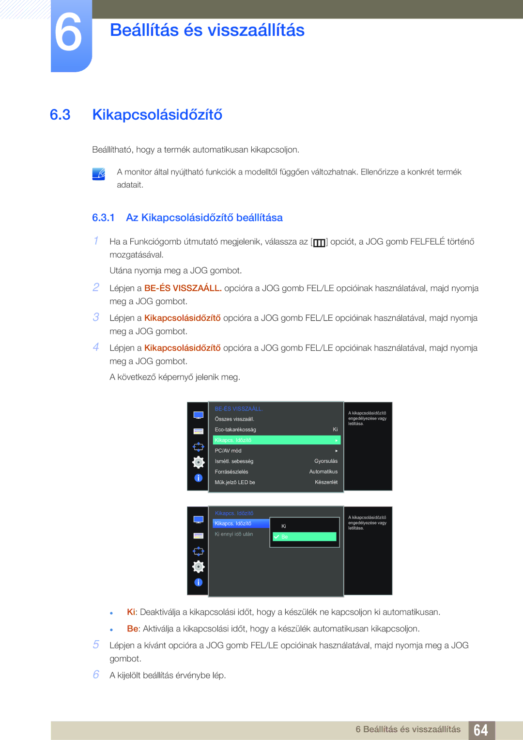 Samsung LS27D590CS/EN manual Az Kikapcsolásidőzítő beállítása 