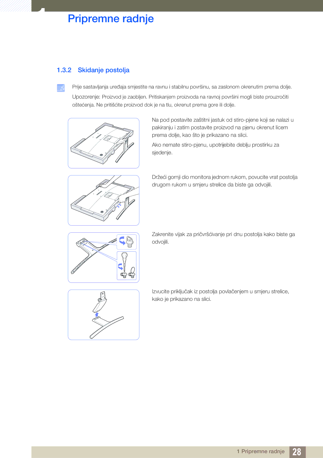 Samsung LS27D590CS/EN manual Skidanje postolja 