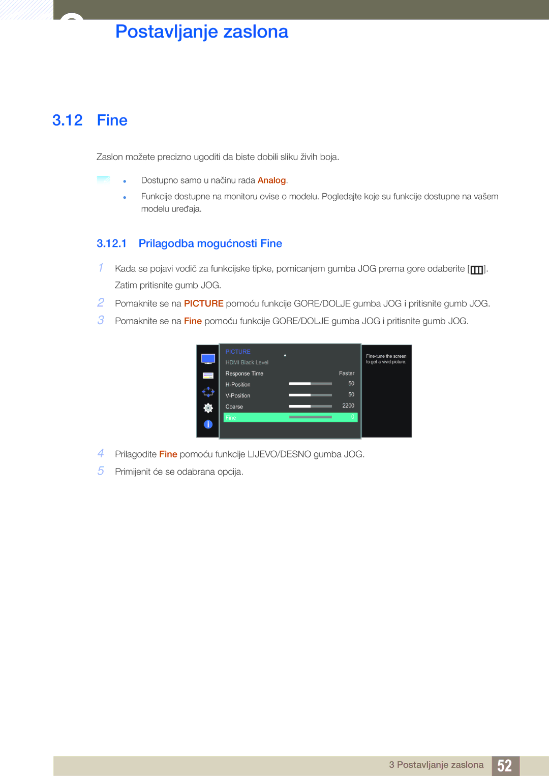 Samsung LS27D590CS/EN manual Prilagodba mogućnosti Fine 