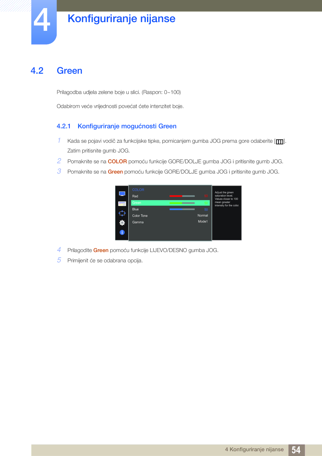 Samsung LS27D590CS/EN manual Konfiguriranje mogućnosti Green 