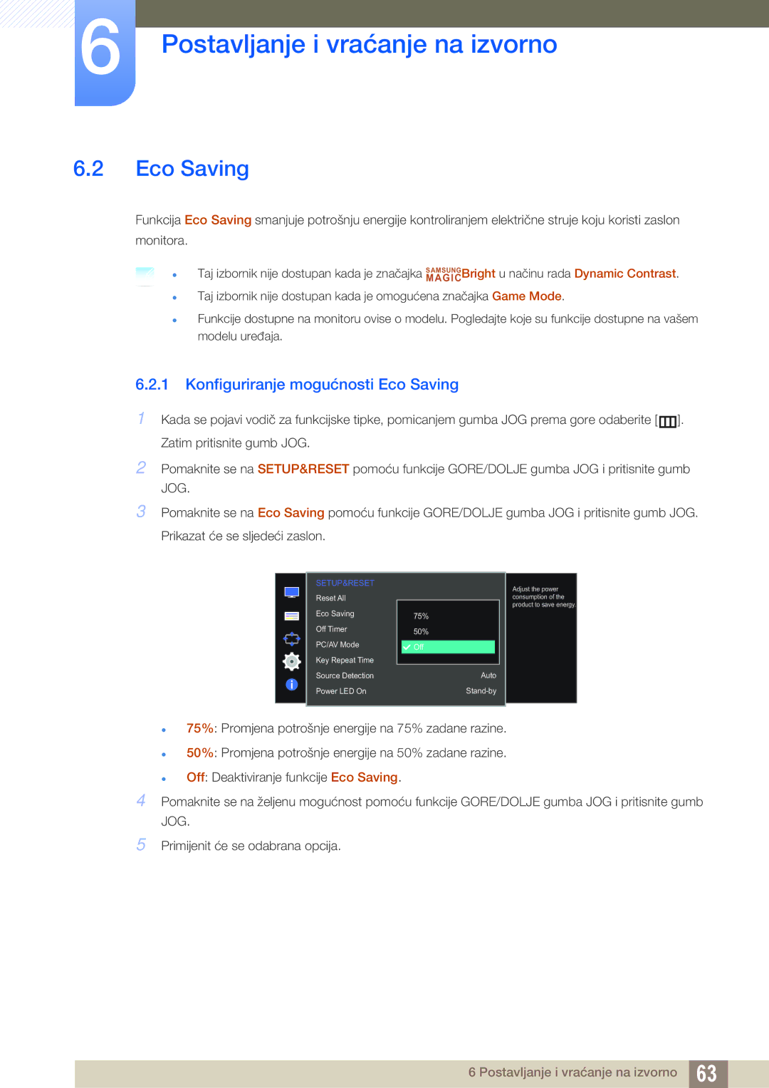 Samsung LS27D590CS/EN manual Konfiguriranje mogućnosti Eco Saving 