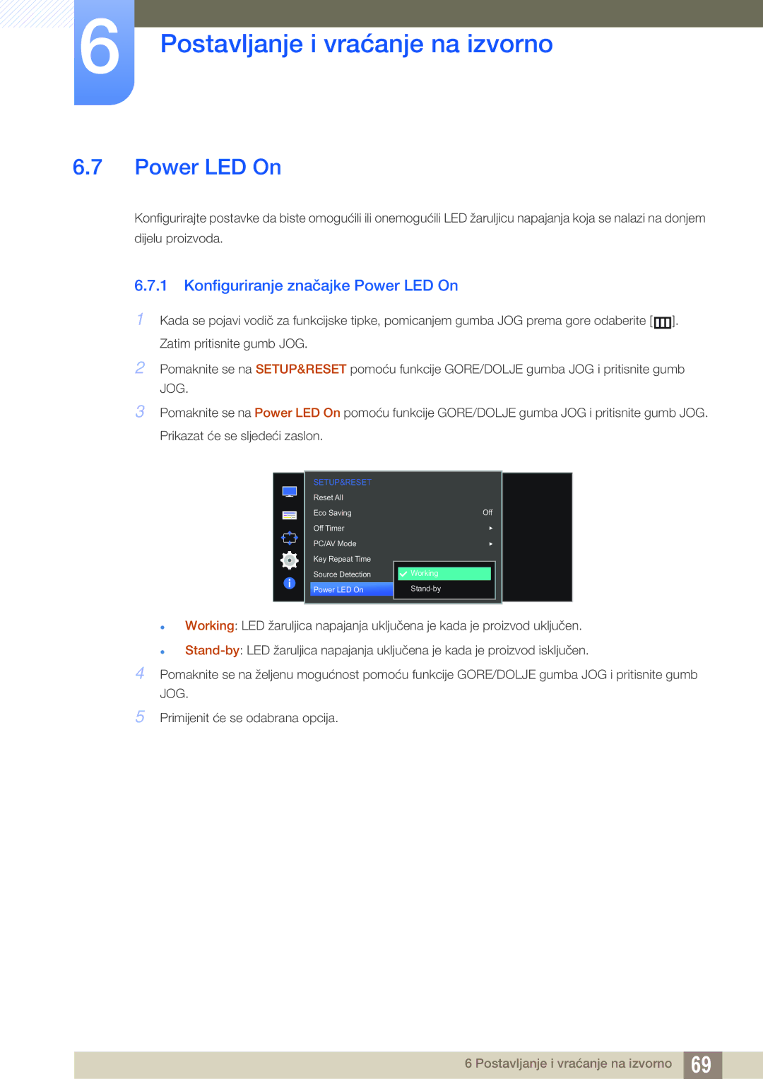 Samsung LS27D590CS/EN manual Konfiguriranje značajke Power LED On 