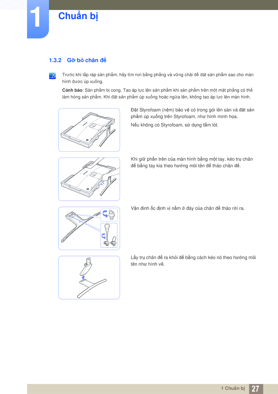 Samsung LS27D590CS/XV manual 2 Gỡ bỏ chân đế 