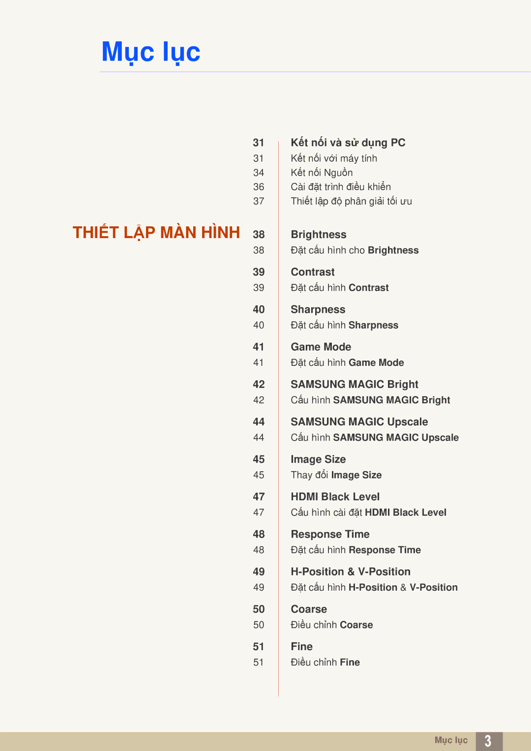 Samsung LS27D590CS/XV manual Thiết LẬP MÀN Hình 