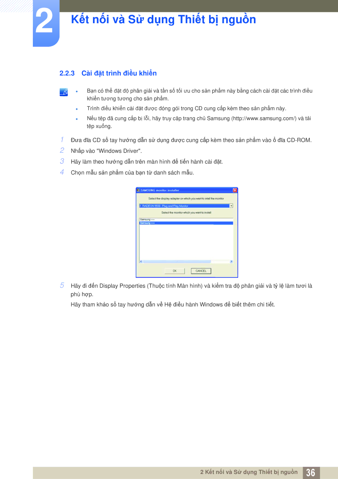 Samsung LS27D590CS/XV manual 3 Cài đặt trình điều khiển 