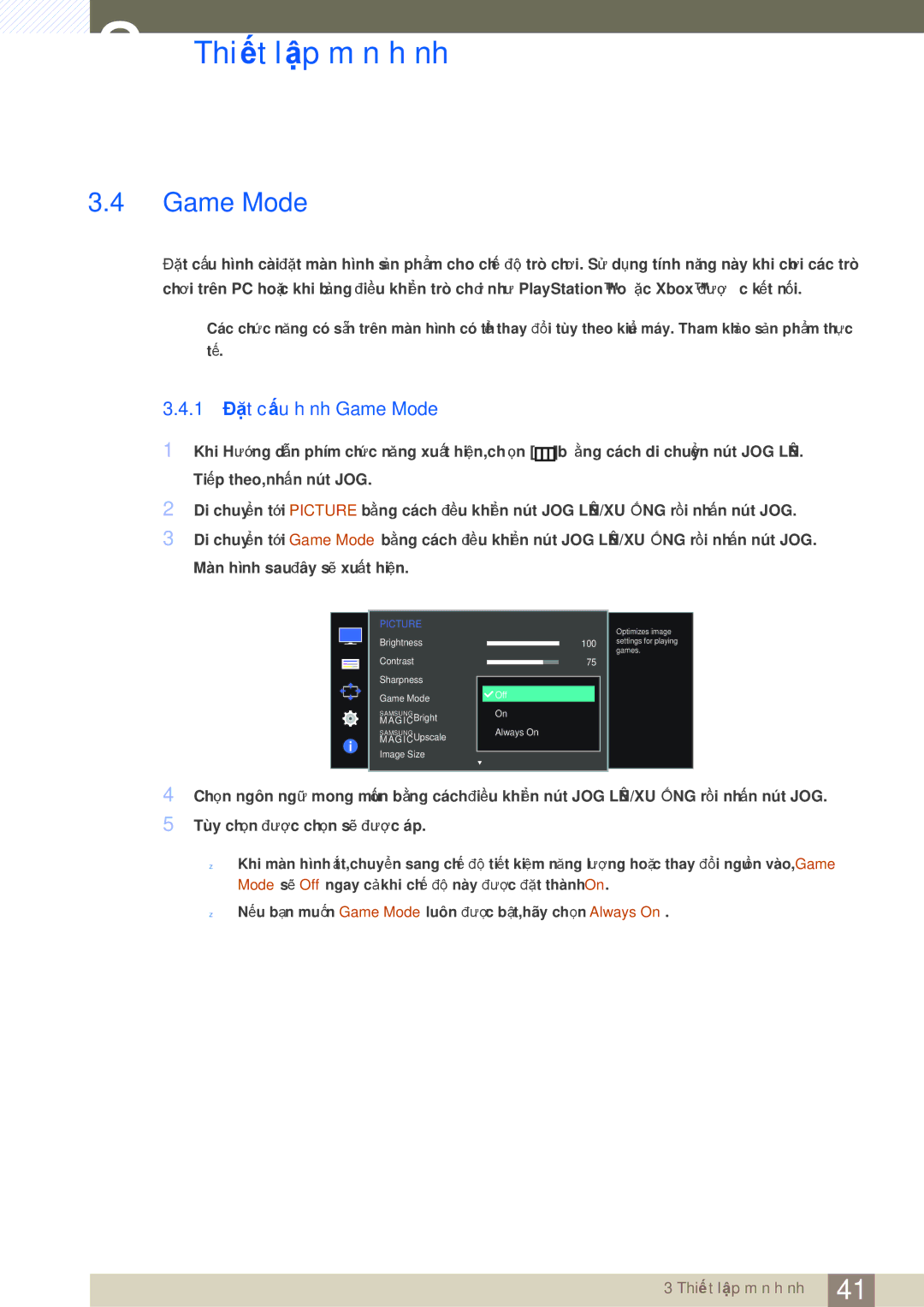 Samsung LS27D590CS/XV manual 1 Đặt cấu hình Game Mode 