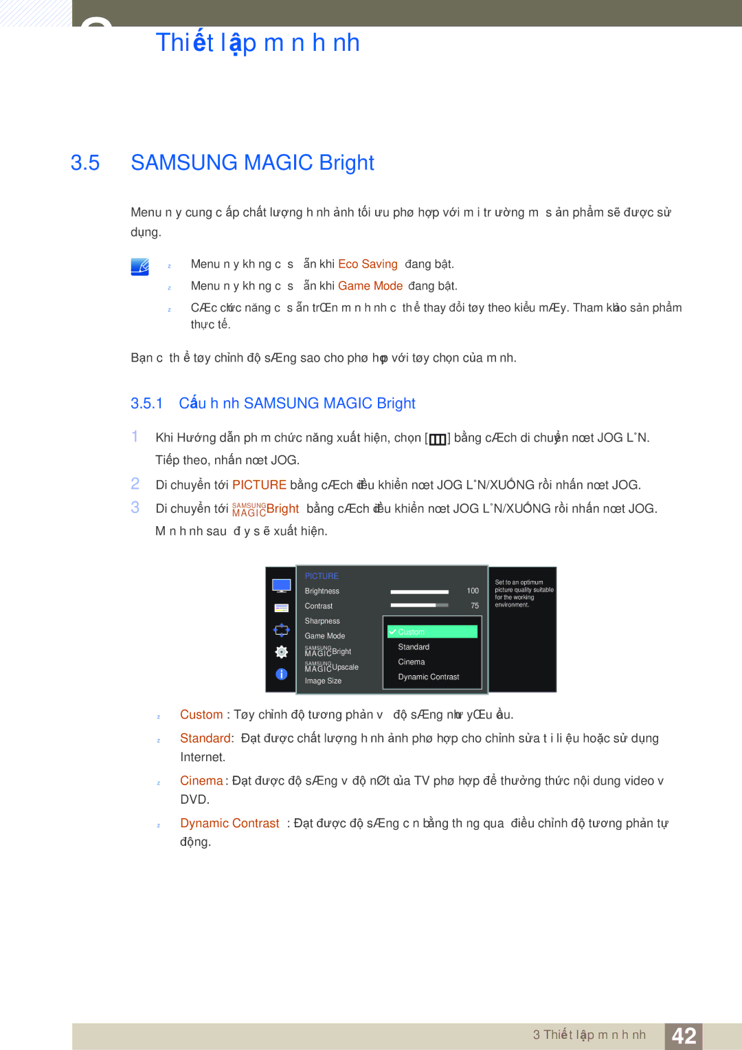 Samsung LS27D590CS/XV manual 1 Cấu hình Samsung Magic Bright 