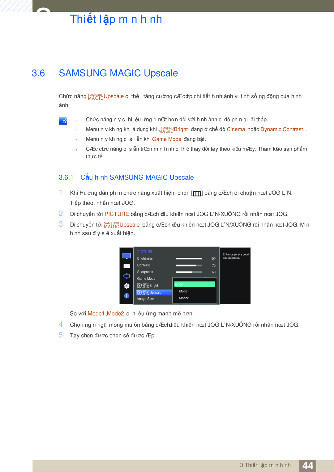 Samsung LS27D590CS/XV manual 1 Cấu hình Samsung Magic Upscale 