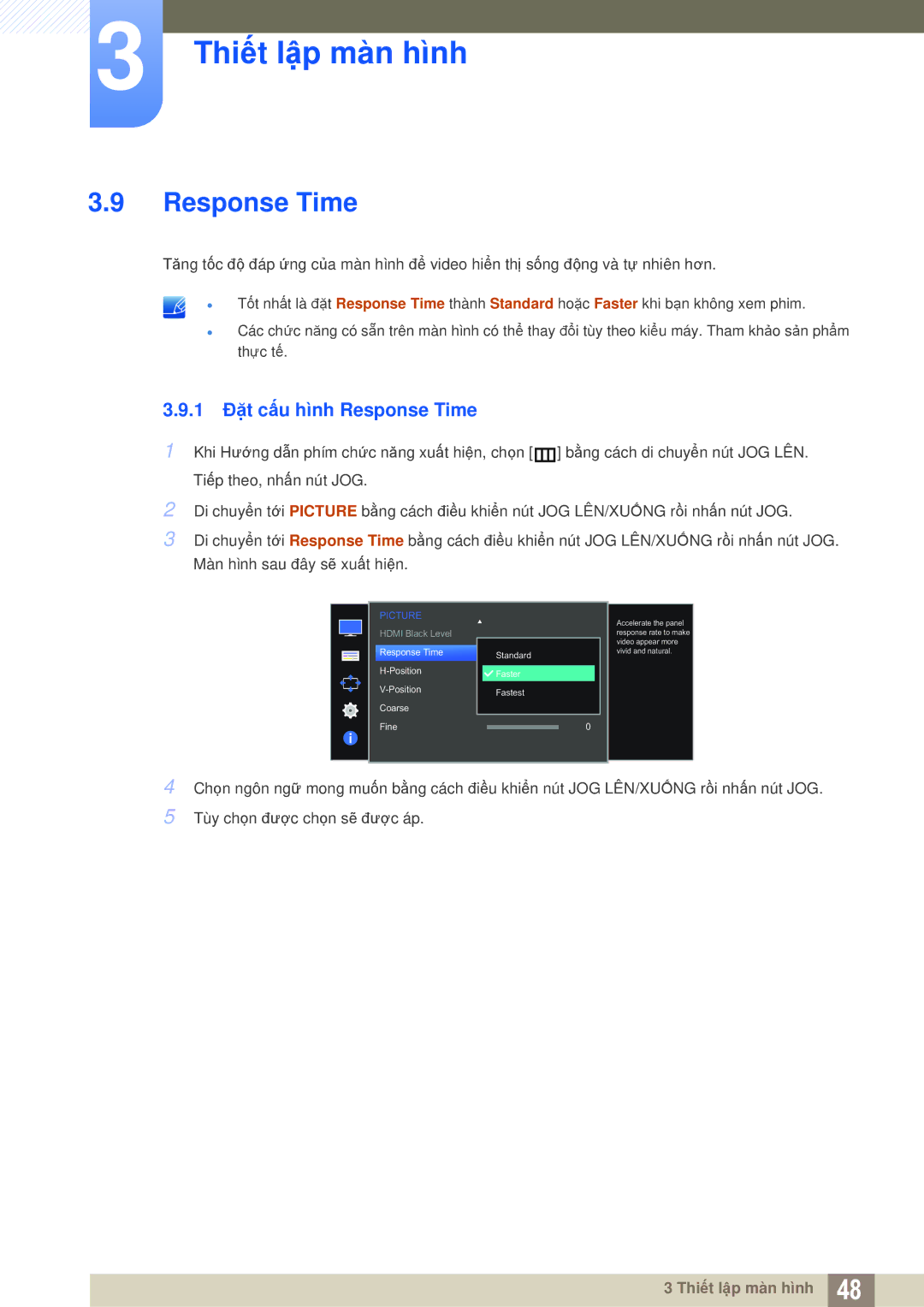 Samsung LS27D590CS/XV manual 1 Đặt cấu hình Response Time 