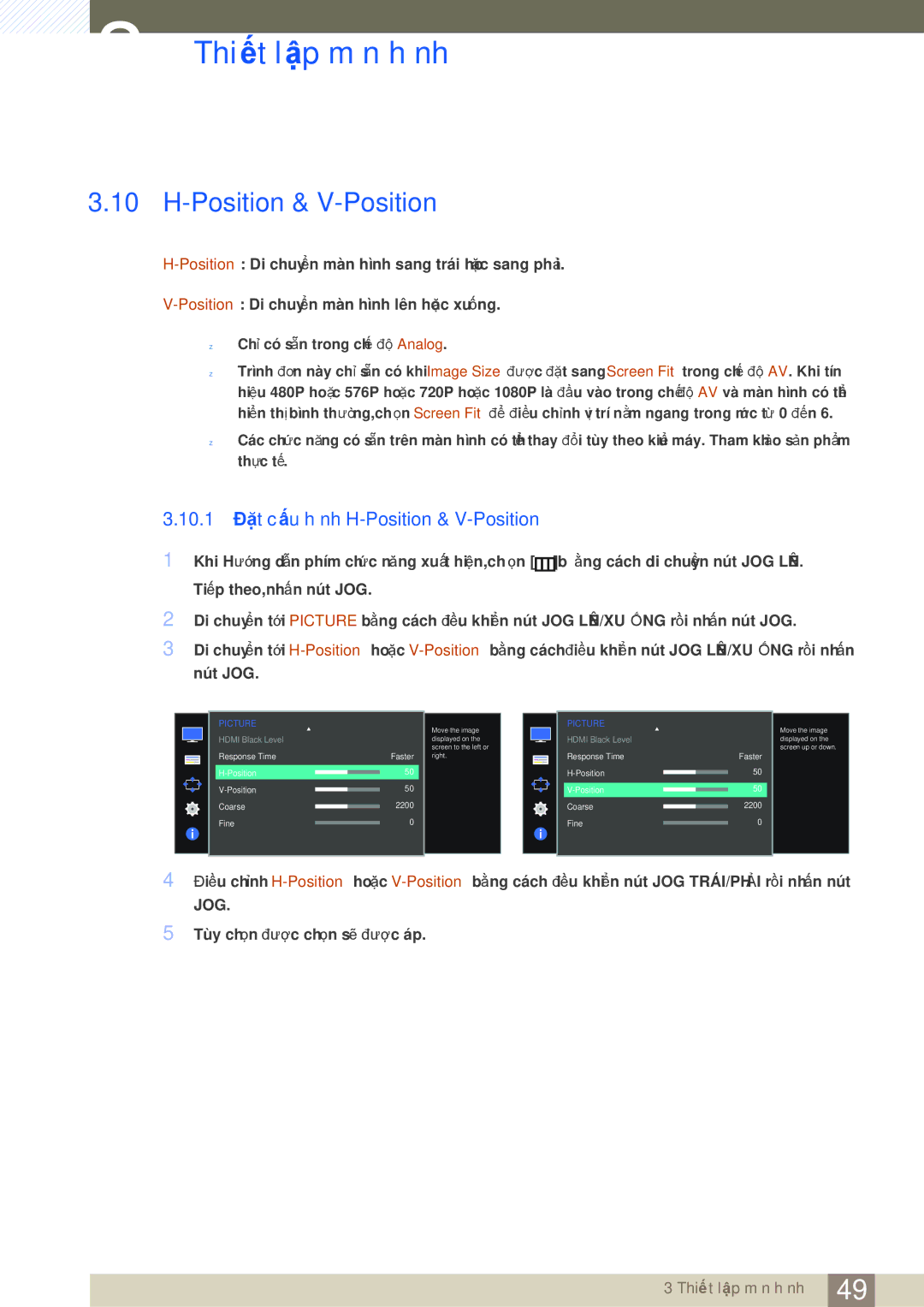 Samsung LS27D590CS/XV manual 10.1 Đặt cấu hình H-Position & V-Position 