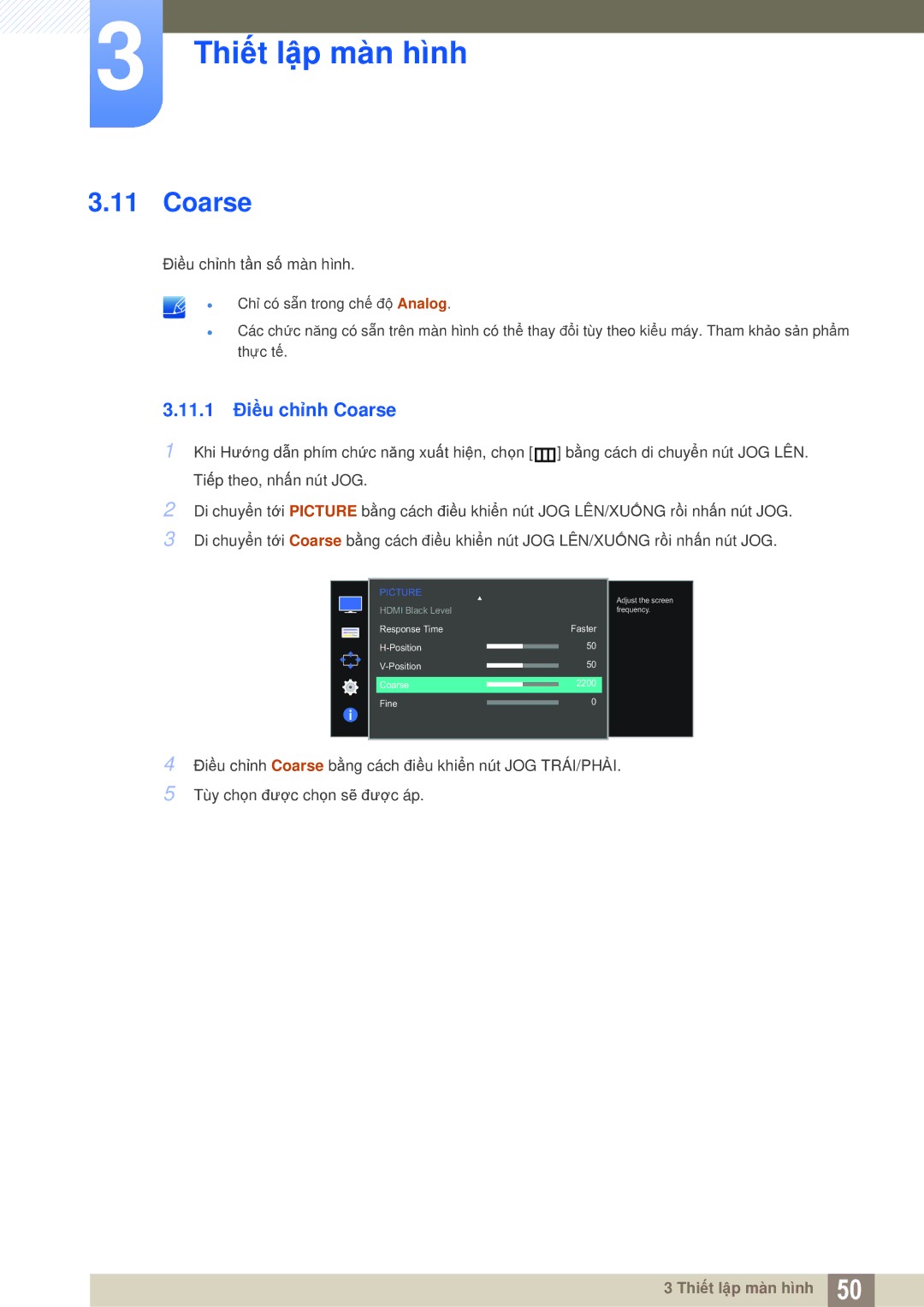Samsung LS27D590CS/XV manual 11.1 Điều chỉnh Coarse 