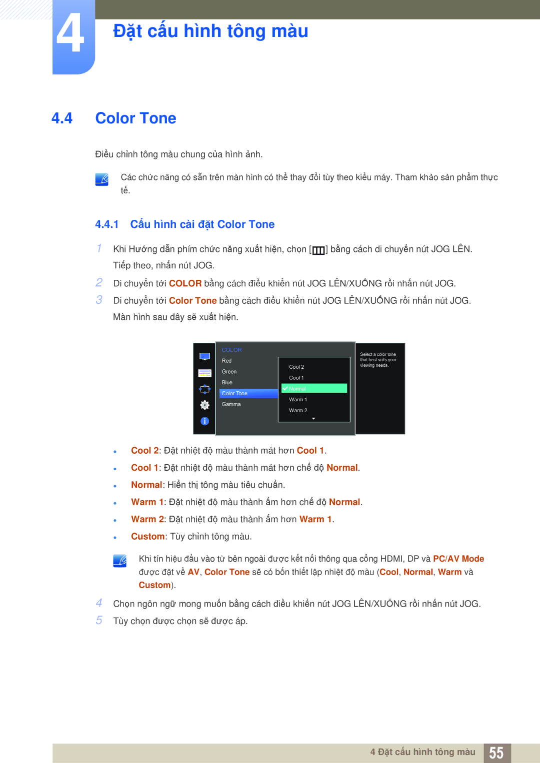 Samsung LS27D590CS/XV manual 1 Cấu hình cài đặt Color Tone 