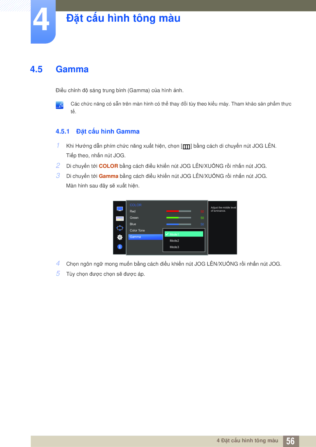 Samsung LS27D590CS/XV manual 1 Đặt cấu hình Gamma 