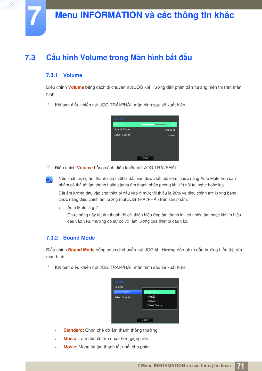 Samsung LS27D590CS/XV manual Cấu hình Volume trong Màn hình bắt đầu, Sound Mode 