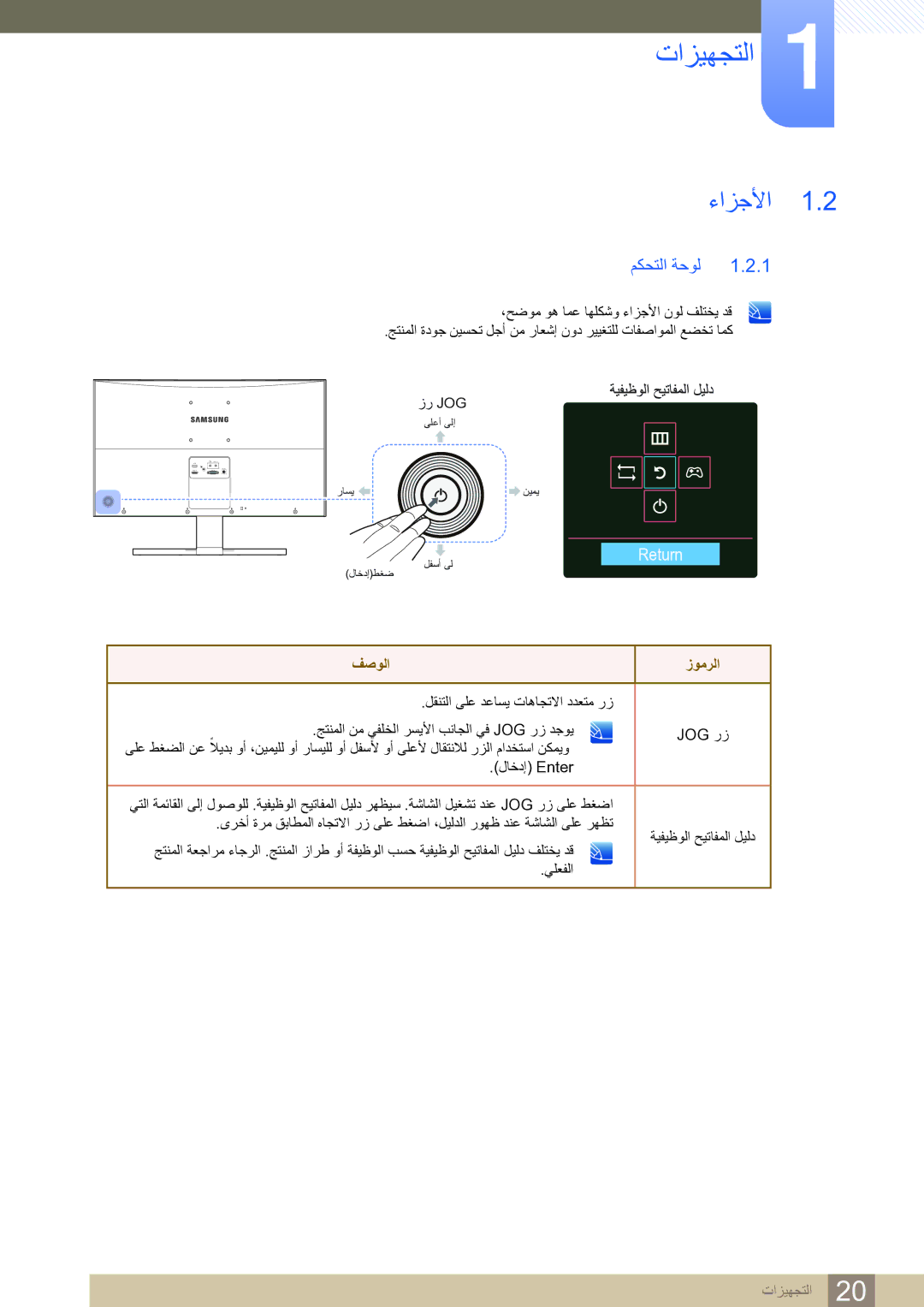 Samsung LS27D590CS/ZN manual تازيهجتلا, ءازجلأا, مكحتلا ةحول 