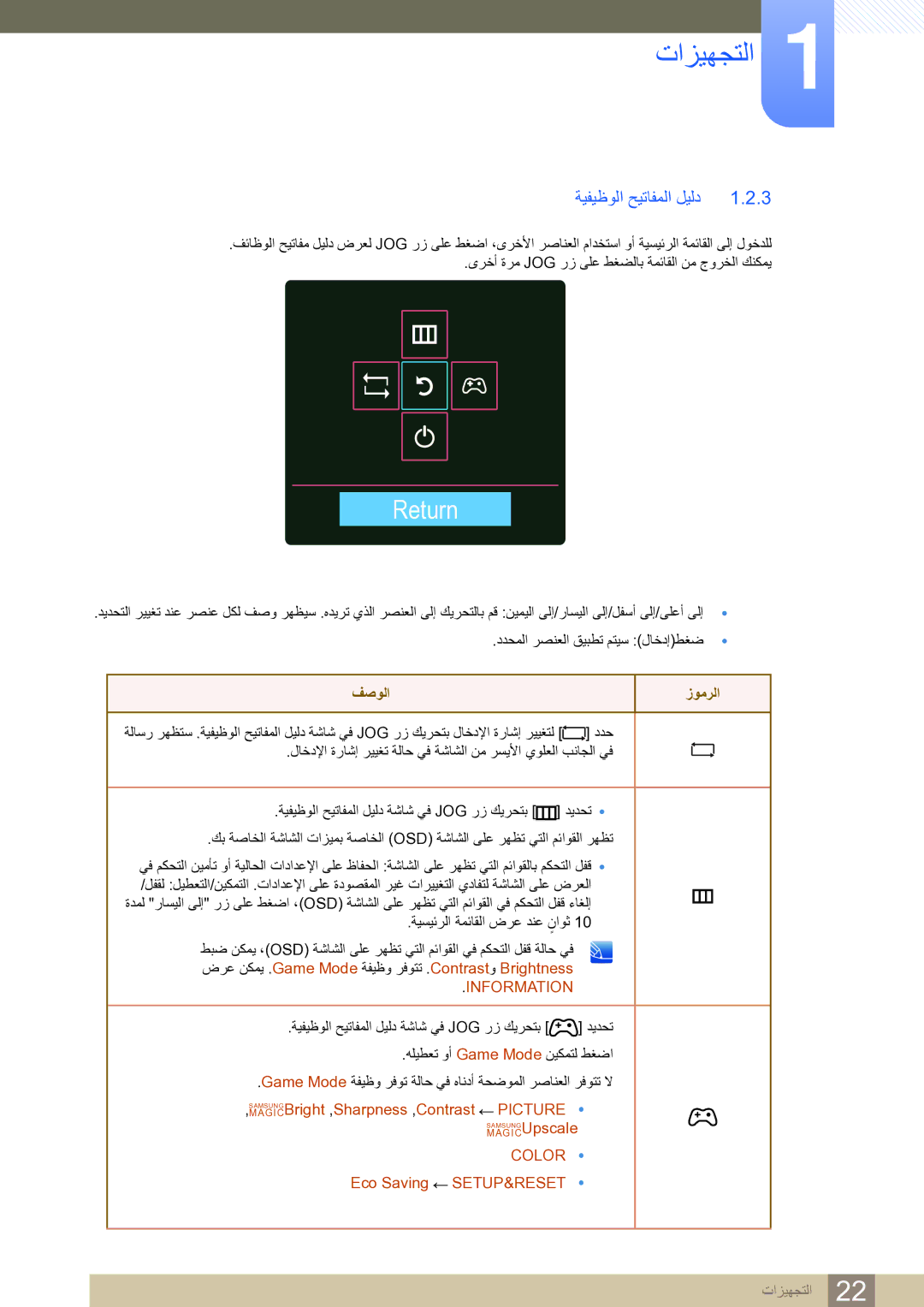 Samsung LS27D590CS/ZN manual Return, ةيفيظولا حيتافملا ليلد 