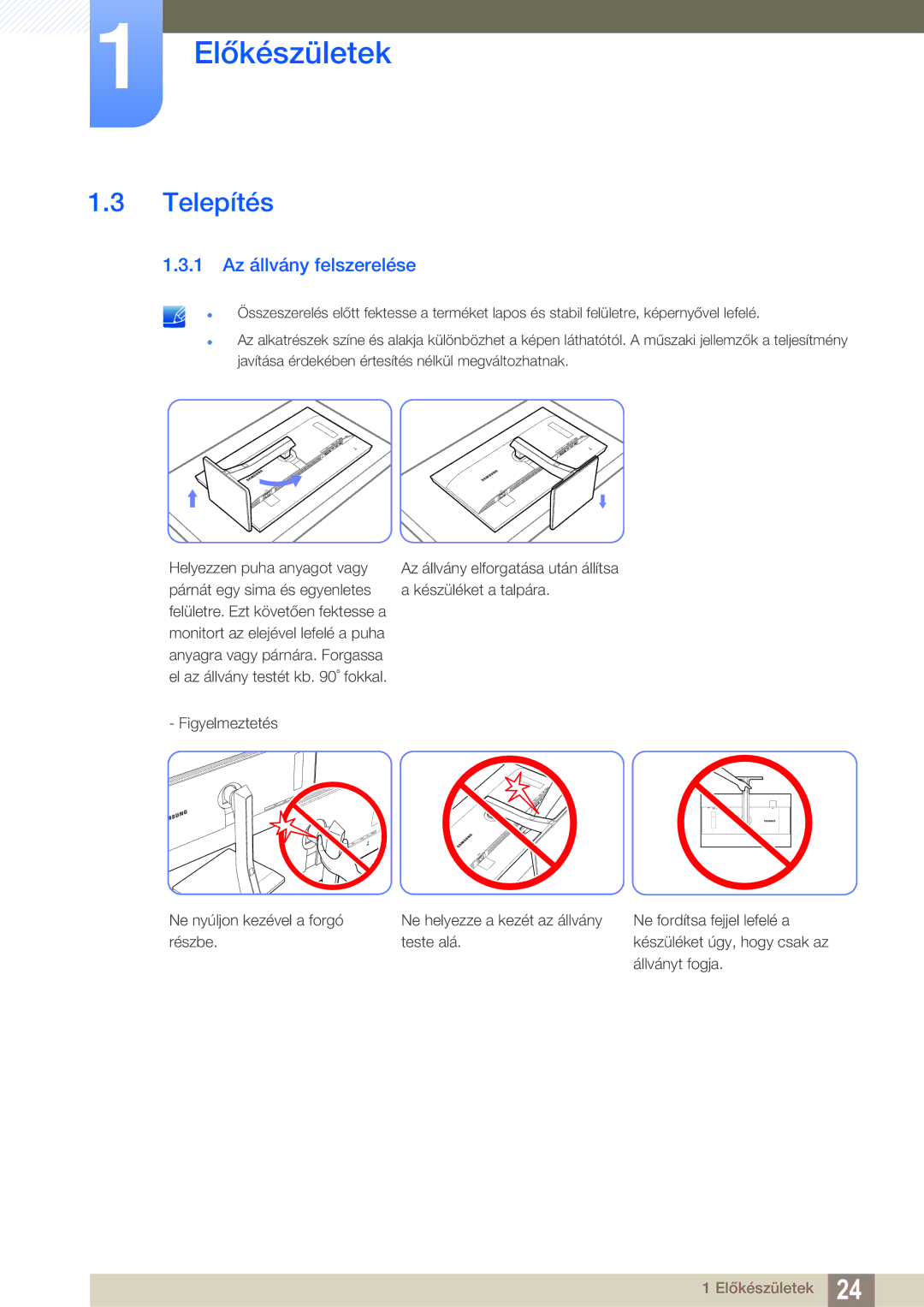 Samsung LS27D85KTSN/EN, LS32D85KTSN/EN manual Telepítés, 1 Az állvány felszerelése 