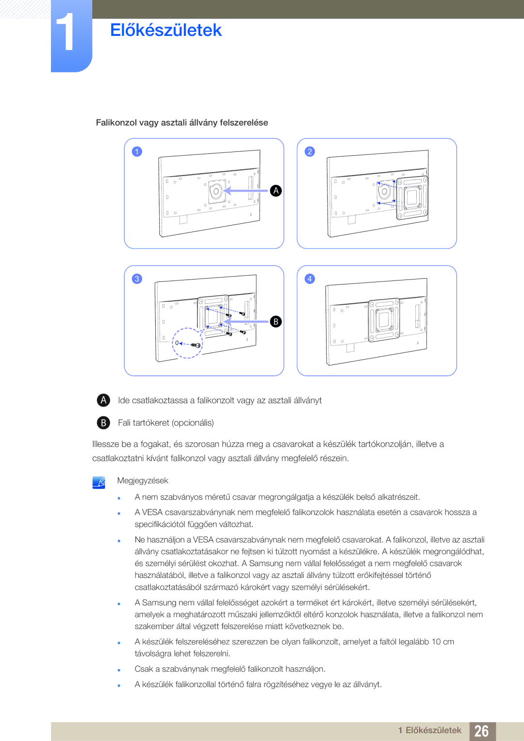 Samsung LS27D85KTSN/EN, LS32D85KTSN/EN manual Előkészületek 