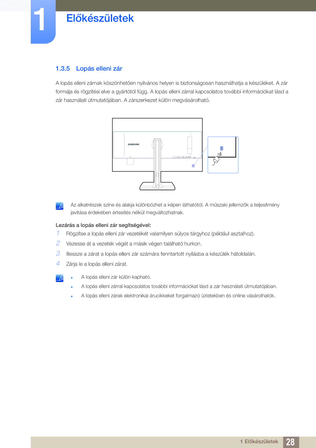 Samsung LS27D85KTSN/EN, LS32D85KTSN/EN manual 5 Lopás elleni zár 