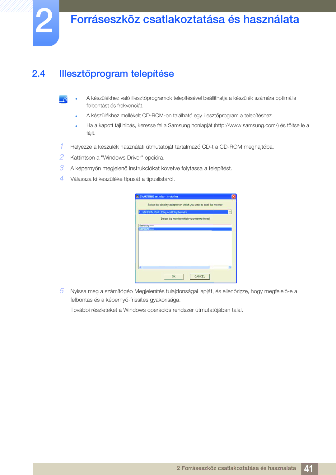 Samsung LS32D85KTSN/EN, LS27D85KTSN/EN manual Illesztőprogram telepítése 