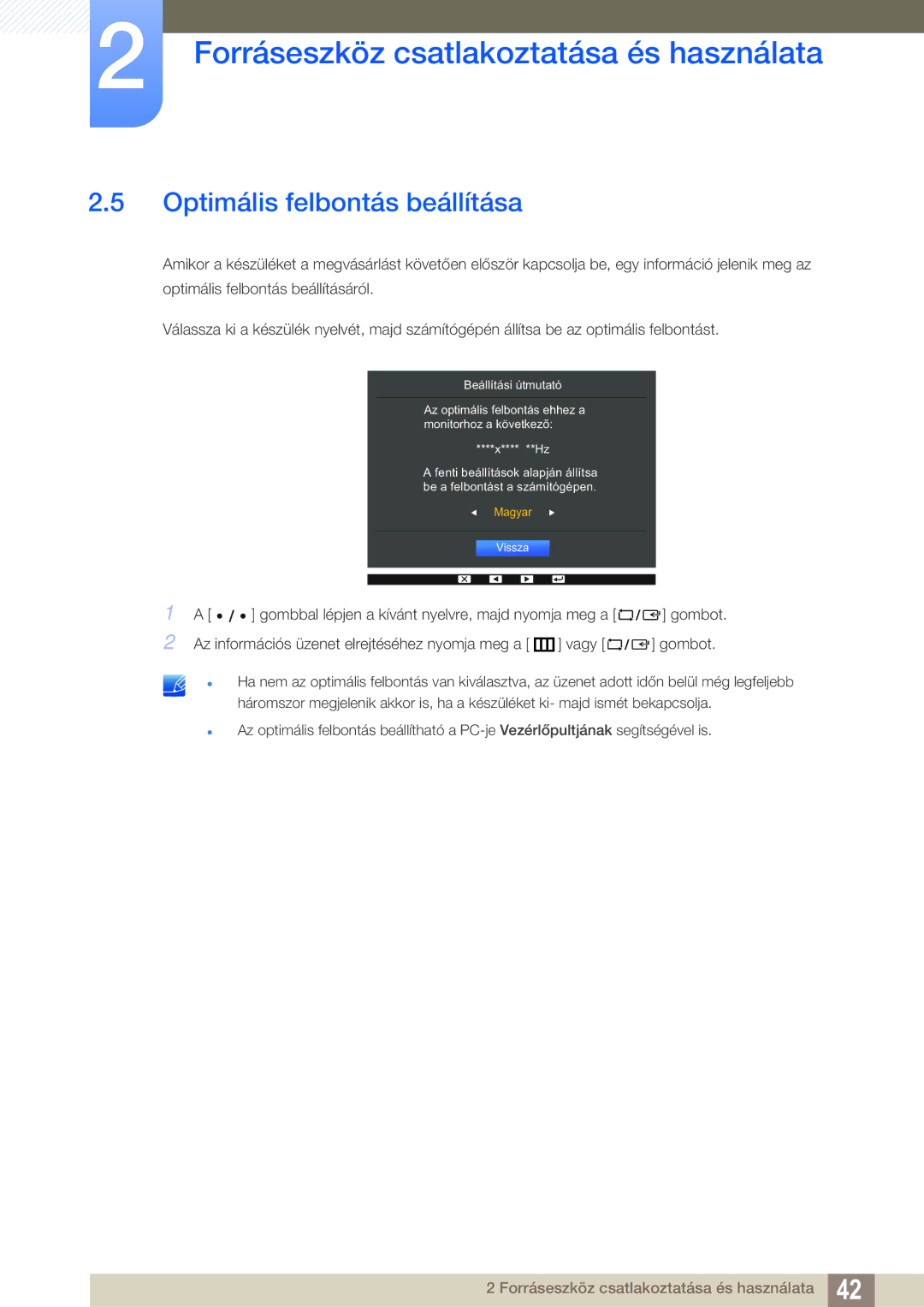 Samsung LS27D85KTSN/EN, LS32D85KTSN/EN manual Optimális felbontás beállítása 