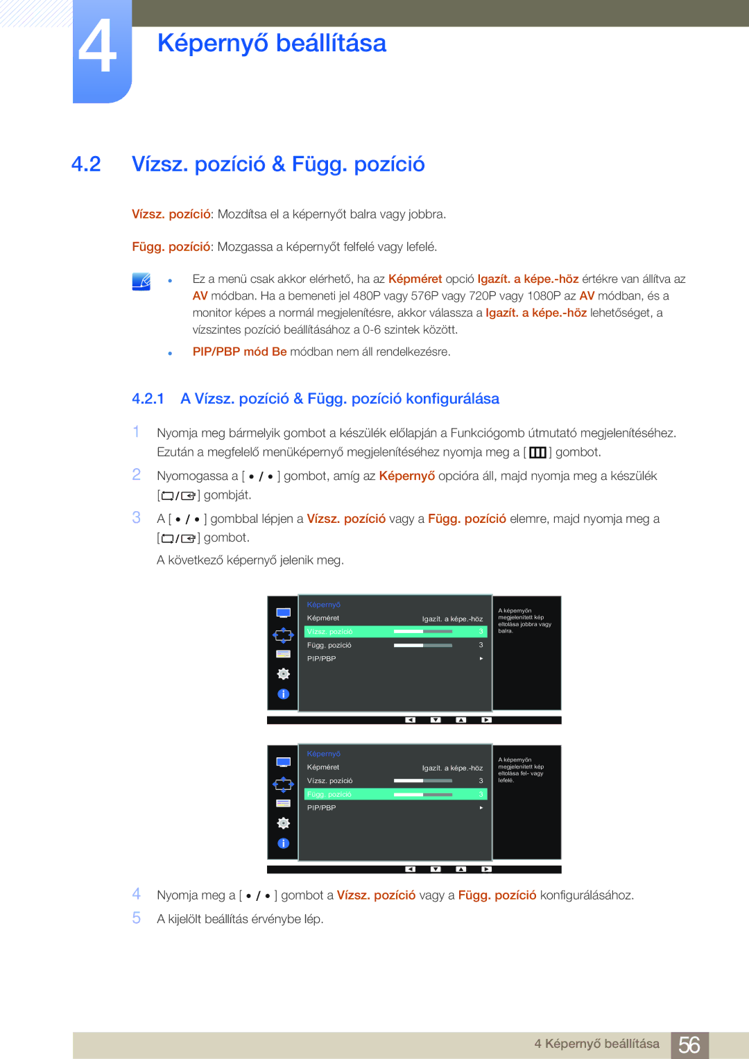 Samsung LS27D85KTSN/EN, LS32D85KTSN/EN manual 1 a Vízsz. pozíció & Függ. pozíció konfigurálása 