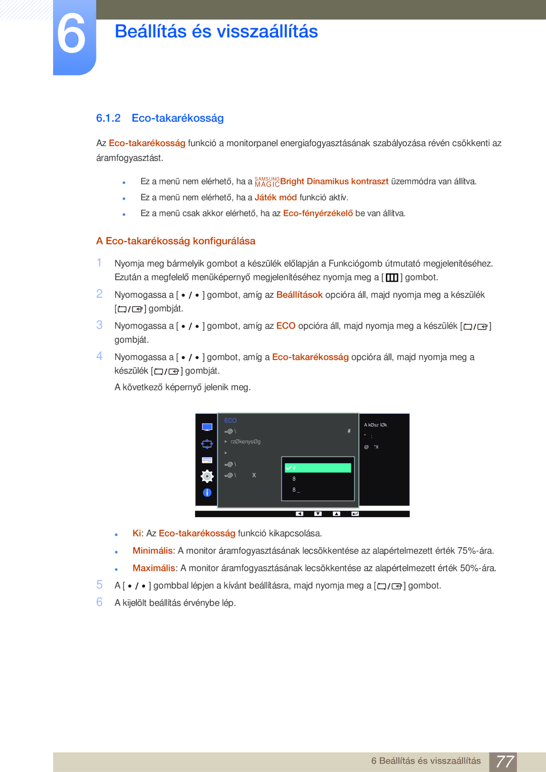 Samsung LS32D85KTSN/EN, LS27D85KTSN/EN manual Eco-takarékosság konfigurálása 