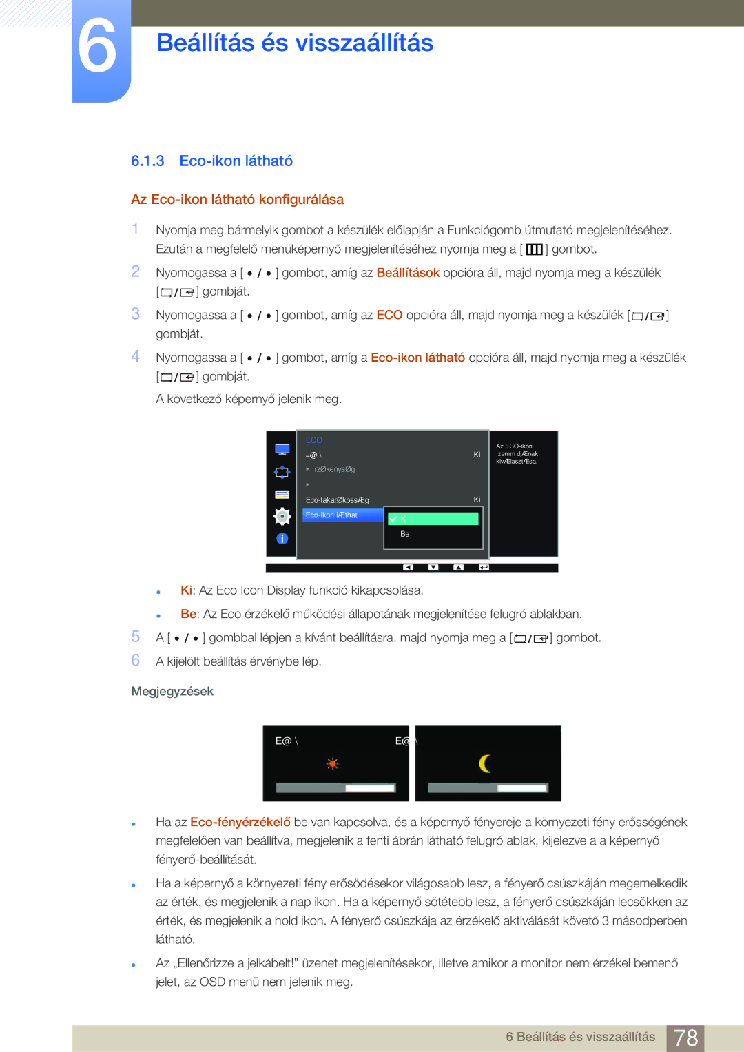 Samsung LS27D85KTSN/EN, LS32D85KTSN/EN manual Az Eco-ikon látható konfigurálása 