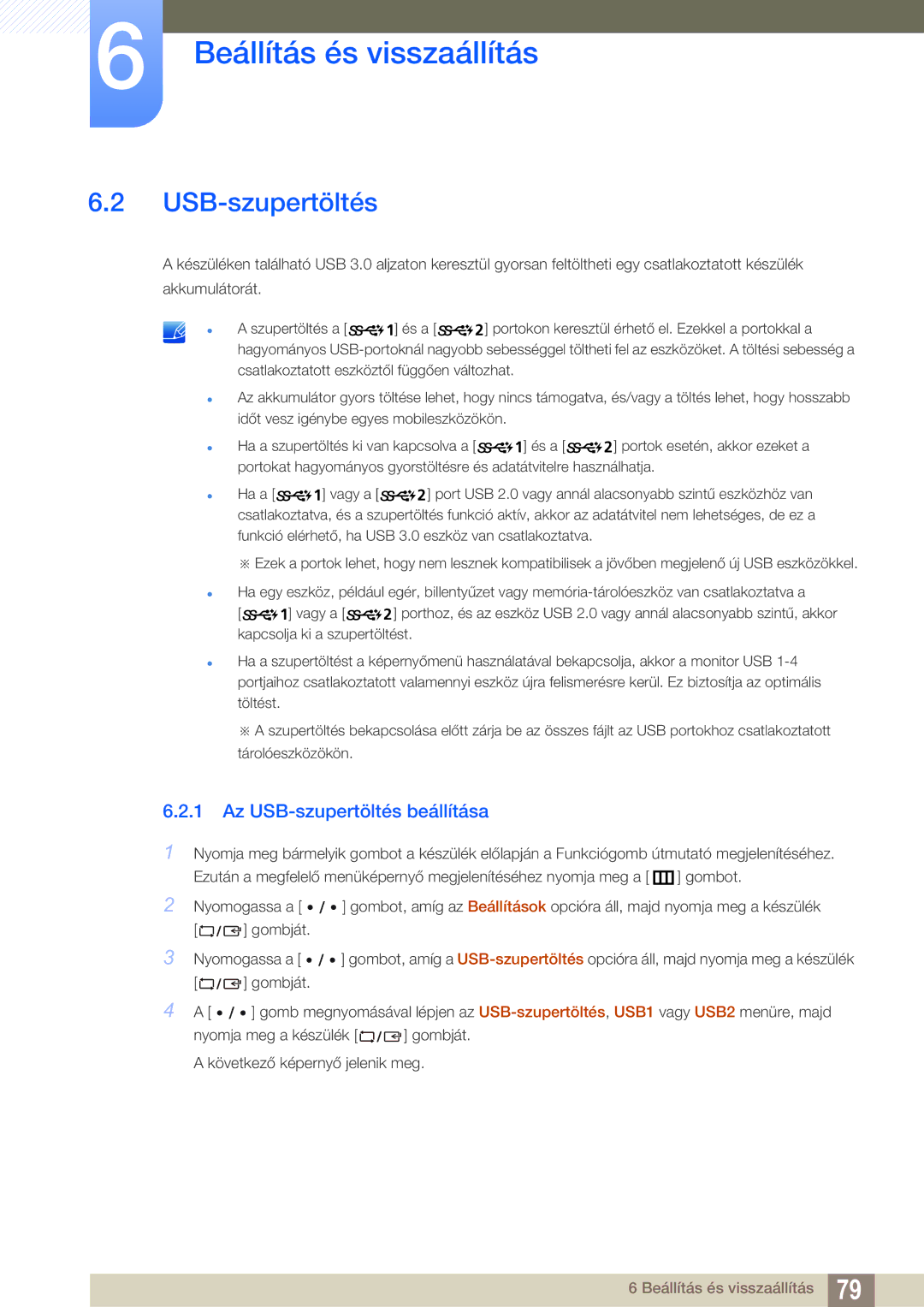 Samsung LS32D85KTSN/EN, LS27D85KTSN/EN manual Az USB-szupertöltés beállítása 